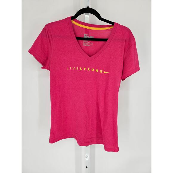 Nike Live Strong Women's Pink V-neck Short Sleeve Athletic Dri-Fit Top Size M - Picture 1 of 4